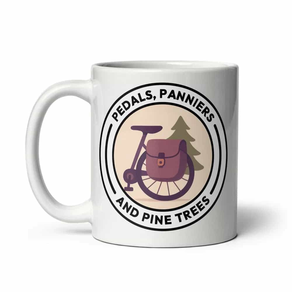 Pedals, Panniers, and Pine Trees, Mug